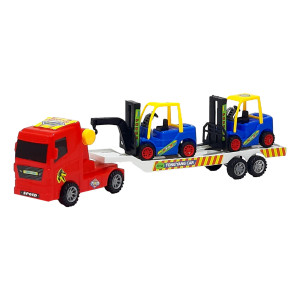 Set 3 masinute, Camion cu frictiune si 2 x mini masini, cabina rosu - Img 6