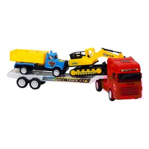 Set 3 masinute,Trailer frictiune inertie cabina rosu, 2 x mini masinute - Img 2