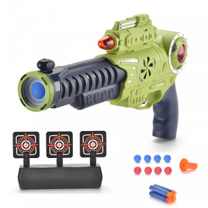 Set Arma de jucarie pentru copii, cu pistol de aer moale luminos, echipat cu schimbator, sunet si lumini colorate, cu tinta, Verde - Img 4