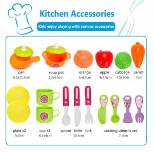 Set Bucatarie Copii "Valiza pe roti" 2 in 1, maner portabil si roti, lumini si sunet, cu accesorii de bucatarie - Img 4