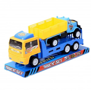 Set Camion de jucarie cu trailer tractare si camion cu remorca, Galben - Img 6