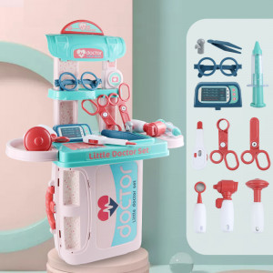 Set de Joaca, Trusa Medicala pentru copii 3in1, Transformabila in Cabinet Medical, in Forma de Valiza cu Maner, Include Stetoscop, Ochelari, Seringa, Foarfeca, Usor de Asamblat,27 cm Latime - Img 1
