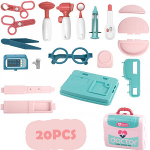 Set de Joaca, Trusa Medicala pentru copii 3in1, Transformabila in Cabinet Medical, in Forma de Valiza cu Maner, Include Stetoscop, Ochelari, Seringa, Foarfeca, Usor de Asamblat,27 cm Latime - Img 7