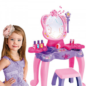 Set interactiv de rol, Masuta de Make-up cu accesorii pentru machiaj si coafura, include scaunel si multiple accesorii, muzica si lumini - Img 1