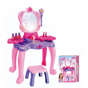 Set interactiv de rol, Masuta de Make-up cu accesorii pentru machiaj si coafura, include scaunel si multiple accesorii, muzica si lumini - Img 7