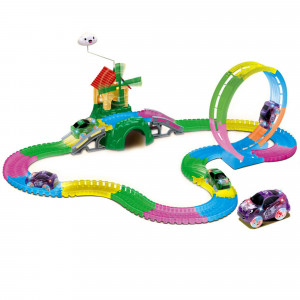 Set Masinute, Pista flexibila,157 Piese Neon lumineaza in intuneric - Img 8