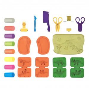 Set Plastilina pentru copii, Set creativ cu Dinozauri "Valiza pe roti" 2 in 1, maner portabil si roti, cu plastilina si accesorii forme - Img 6