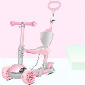 Trotineta Pentru Copii, MANINI, 5 in 1, Cu 3 Roti Luminoase, Ghidon Reglabil Pe Inaltime, Scaun Detasabil, Culoare Roz - Img 6