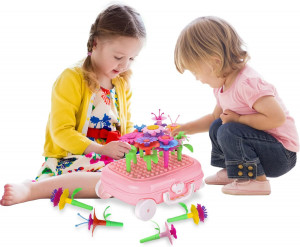 Gradina Creativa cu flori, Set joc de constructii forma Troller, roz - Img 2