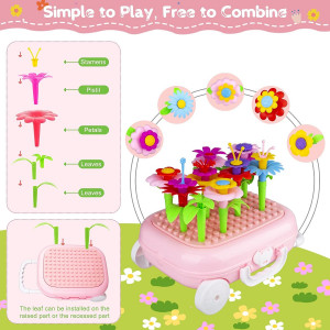 Gradina Creativa cu flori, Set joc de constructii forma Troller, roz - Img 13