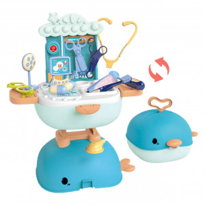 Jucarie de rol, trusa de doctor 4 in1 tip rucsac, geanta si birou "Balena Minunata", 39 accesorii incluse, portabil, bleu - Img 8