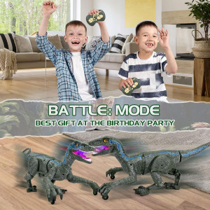 Jucarie interactiva Dinozaur cu telecomanda, Velociraptor cu lumini si sunete, Gri - Img 20