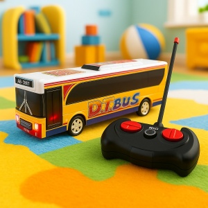 Masinuta Autobuz cu telecomanda, muzica si lumini, scara 1:30, Galben