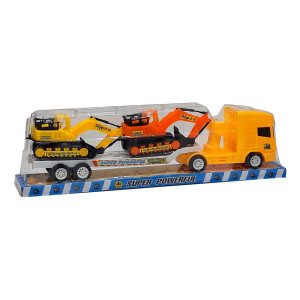 Set 3 masinute,1 X Trailer frictiune cabina galben, 2 mini masini - Img 12