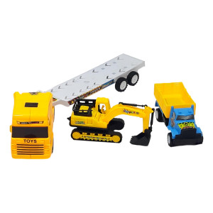 Set 3 masinute,Trailer frictiune inertie cabina galben, 2 x mini masinute - Img 11