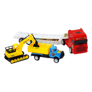 Set 3 masinute,Trailer frictiune inertie cabina rosu, 2 x mini masinute - Img 3