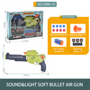Set Arma de jucarie pentru copii, cu pistol de aer moale luminos, echipat cu schimbator, sunet si lumini colorate, cu tinta, Verde - Img 7