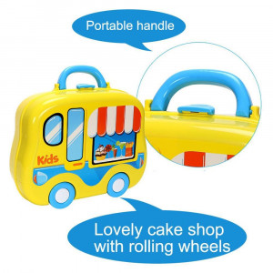 Set Bucatarie Copii "Valiza pe roti" 2 in 1, maner portabil si roti, lumini si sunet, cu accesorii de bucatarie - Img 5