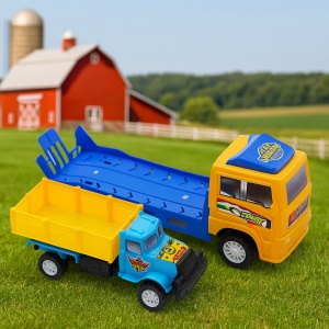 Set Camion de jucarie cu trailer tractare si camion cu remorca, Galben - Img 2