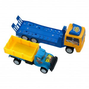 Set Camion de jucarie cu trailer tractare si camion cu remorca, Galben - Img 11