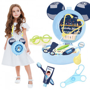 Set joaca rol, Mini Trusa Asistenta Doctor, tip geanta de umar forma Mickey, 16 accesorii multiple, Albastru - Img 1