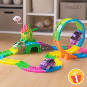 Set Masinute, Pista flexibila,157 Piese Neon lumineaza in intuneric - Img 3