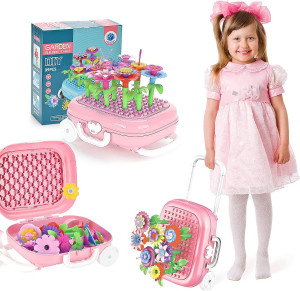 Gradina Creativa cu flori, Set joc de constructii forma Troller, roz - Img 3
