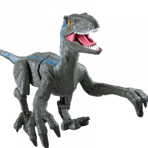Jucarie interactiva Dinozaur cu telecomanda, Velociraptor cu lumini si sunete, Gri - Img 7