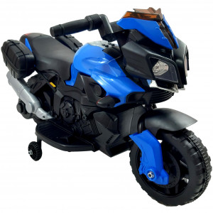 Jucarie Motocicleta Cu Acumulator Pentru Copii, Claxon, Functie De Ajustare A Vocii, Mers Fata-Spate, Cu Roti Ajutatoare, Mp3, Albastra - Img 2