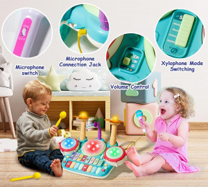 Jucarie Orga Electronica Copii, cu Microfon, Tobe, melodii, ritmuri diferite, sunete de instrumente muzicale - Img 12