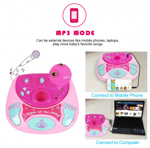 Microfon de jucarie karaoke, conectare la telefon, amplificator voce si lumini, roz - Img 2