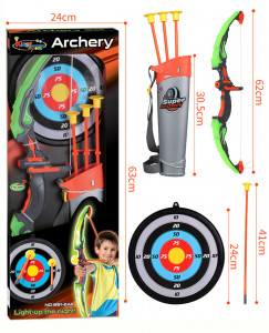 Set arc, 3 sageti, teaca, tinta, culori neon, lumineaza noaptea, multicolor - Img 9