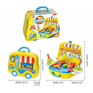 Set Bucatarie Copii "Valiza pe roti" 2 in 1, maner portabil si roti, lumini si sunet, cu accesorii de bucatarie - Img 6