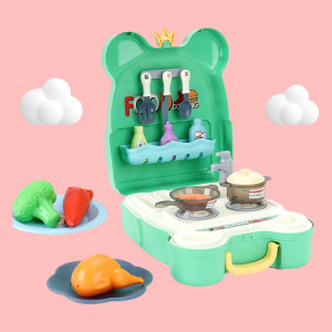 Set joaca rol, Bucatarie tip Ghiozdan, forma broscuta, accesorii incluse, Verde - Img 3