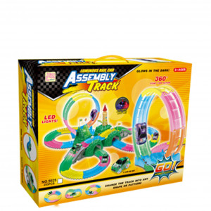 Set Masinute, Pista flexibila,157 Piese Neon lumineaza in intuneric - Img 9