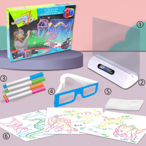 Tableta Magica Pentru Desen Magic 3D,Efecte de Iluminare, Modele de Desen cu Dinozauri, 4 Pixuri Colorate, Dezvolta Creativitatea si Imaginatia - Img 2