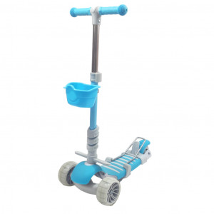 Trotineta Pentru Copii, MANINI, 5 in 1, Cu 3 Roti Luminoase, Ghidon Reglabil Pe Inaltime, Scaun Detasabil, Culoare Albastru - Img 7