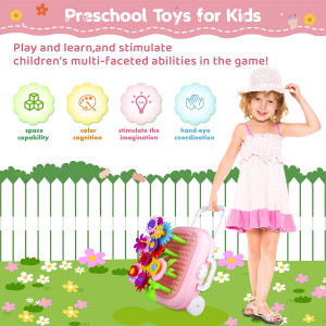 Gradina Creativa cu flori, Set joc de constructii forma Troller, roz - Img 11