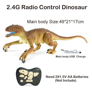 Jucarie interactiva Dinozaur Raptor Gigant cu telecomanda RC, 2.4 Ghz, sunete si lumini, Maro, 49x21x17 cm - Img 2