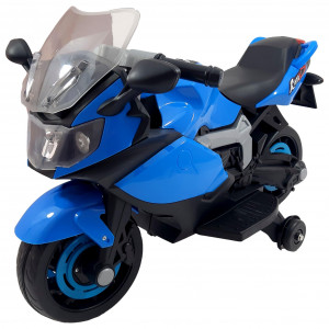Jucarie Motocicleta Cu Acumulator Pentru Copii Cu Roti Ajutatoare, Mers Fata-Spate, Muzica Si Lumini, Mp3,Bleu - Img 2