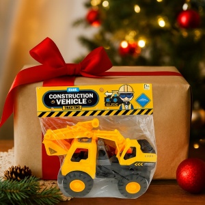 Masinuta Buldoexcavator pentru copii, Galbena, cu frictiune 23 cm - Img 2