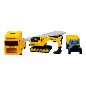 Set 3 masinute,Trailer frictiune inertie cabina galben, 2 x mini masinute - Img 12