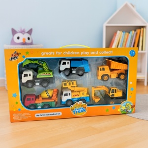 Set 6 Mini Masinute, Betoniera, Excavator, Macara, Buldozer, Basculanta, Cifa