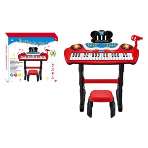 Set Complet Muzical Copii cu Pian Electronic, Microfon, si Scaunel, Karaoke, 12 Functii, Melodii si ritmuri diferite, Mp3, Posibilitatea de a conecta un telefon, Rosu - Img 6