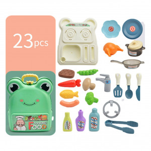 Set joaca rol, Bucatarie tip Ghiozdan, forma broscuta, accesorii incluse, Verde - Img 8