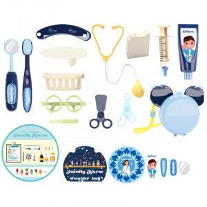 Set joaca rol, Mini Trusa Asistenta Doctor, tip geanta de umar forma Mickey, 16 accesorii multiple, Albastru - Img 3