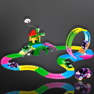 Set Masinute, Pista flexibila,157 Piese Neon lumineaza in intuneric - Img 1