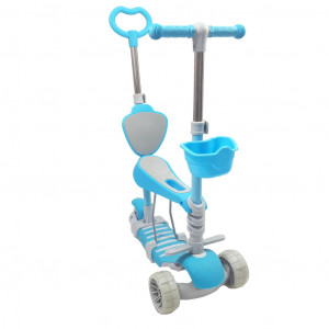 Trotineta Pentru Copii, MANINI, 5 in 1, Cu 3 Roti Luminoase, Ghidon Reglabil Pe Inaltime, Scaun Detasabil, Culoare Albastru - Img 10