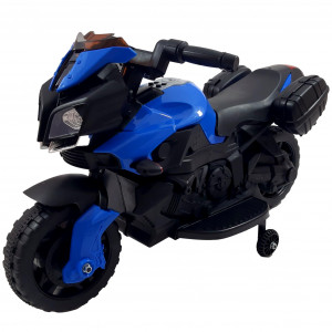 Jucarie Motocicleta Cu Acumulator Pentru Copii, Claxon, Functie De Ajustare A Vocii, Mers Fata-Spate, Cu Roti Ajutatoare, Mp3, Albastra - Img 3
