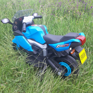 Jucarie Motocicleta Cu Acumulator Pentru Copii Cu Roti Ajutatoare, Mers Fata-Spate, Muzica Si Lumini, Mp3,Bleu - Img 14